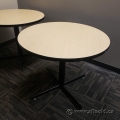 36" Blonde w/ Black Trim Round Office Table with Black Post Base